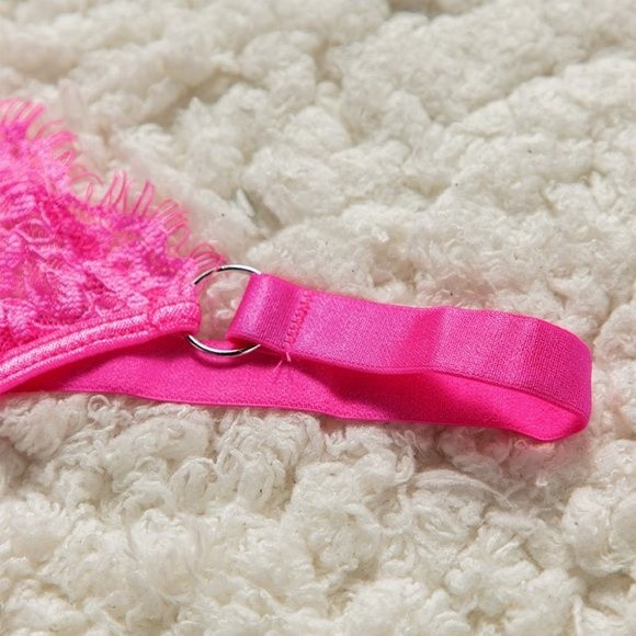 Neon Pink Lace Balconette Bralette Lingerie Set - Picture 15 of 15